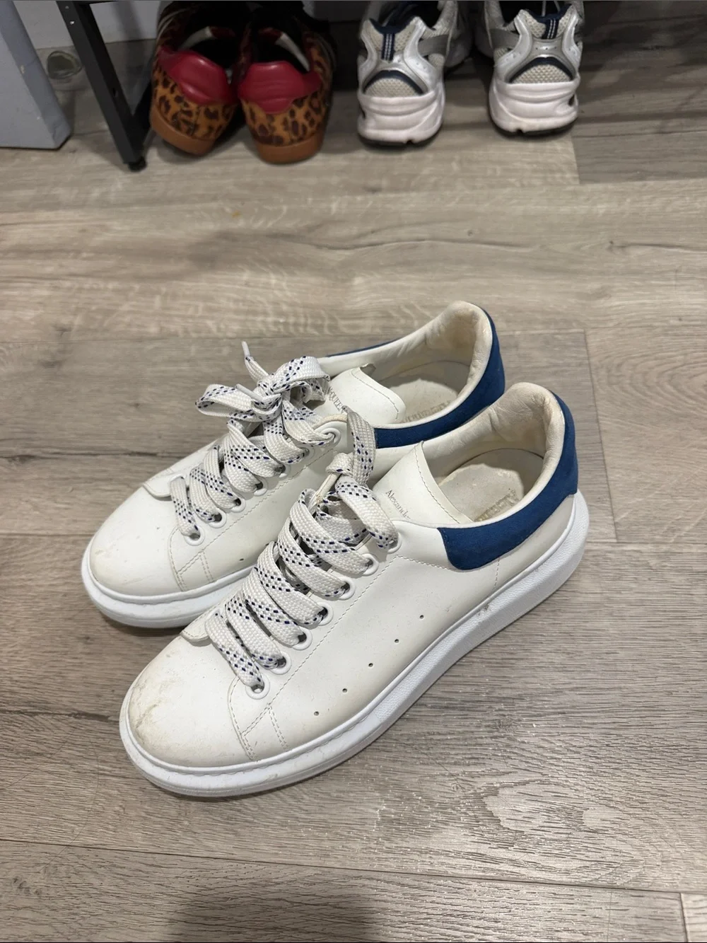 Alexander McQueen White Sneakers with Blue Heel Tab - Women’s Low-Top Trainers